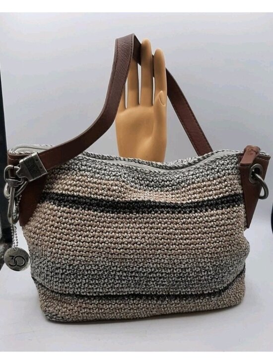 The Sak Handbags - the sak Multi Colored Crochet Purse Taupe Lining BOHO Short Shoulder Bag Tag